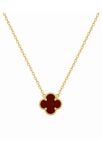 Desing 925 Ayar Gümüş Altın Kaplama 8mm Bordo Taşlı Çiçek Model Kolye 3 Gr