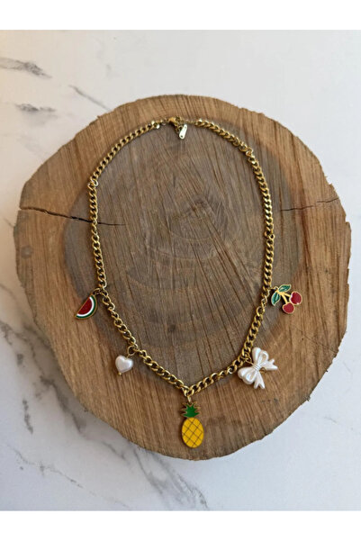 AngelsAccessories Ατσάλινο Κολιέ με Κρεμαστά Φρούτα