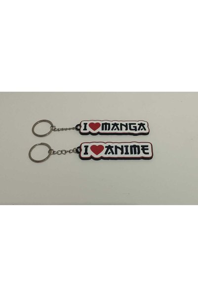 3D Layshop Set of 2 I Love Anime and Manga Written Keychains - Couple and Kanka Combination 3D Bag Ornament (11X3 cm)