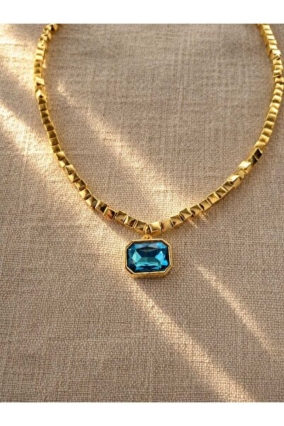 Mope Accessories Blue stone cube necklace