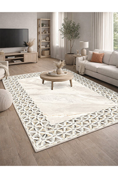 Lioara Home Modern Dijital Baskı Halı | Yıkanabilir Kaymaz Taban Salon Halısı