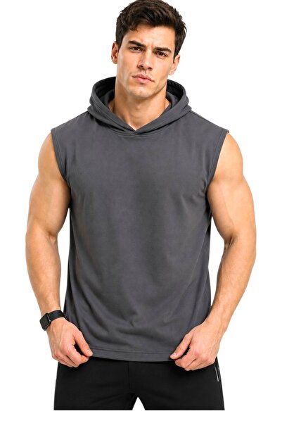 MUTLUGYM Smoked Color Fitness Sleeveless Hooded Sports Tank Top