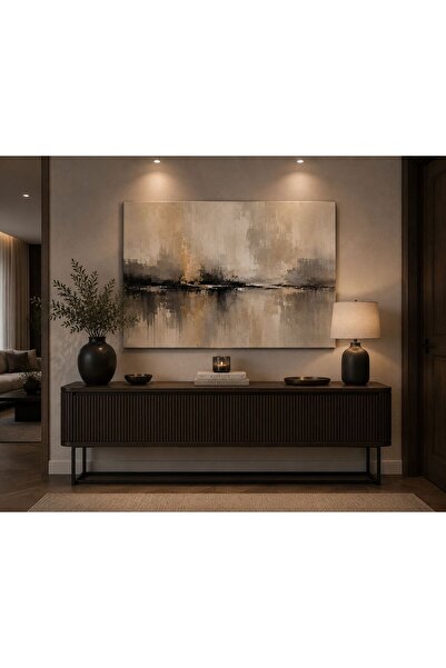 walliva Bej Gri Siyah Soyut Manzara Kanvas Tablo Modern Minimalist Duvar Tabl...