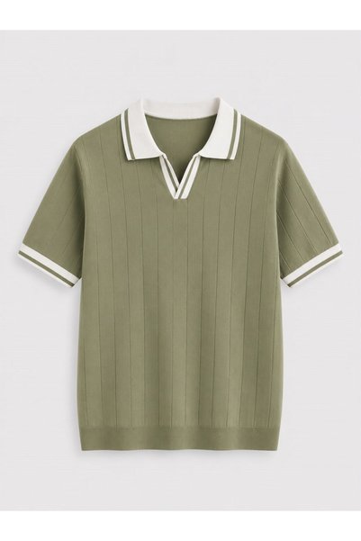 ECARTS Men's Contrast Regular Fit Polo Collar Tshirt Khaki Eca078