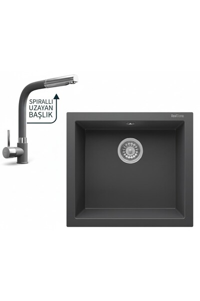 RealStone Didyma 60 Granit Eviye ve Abant Üç Yollu Arıtma Çıkışlı Batarya Set...