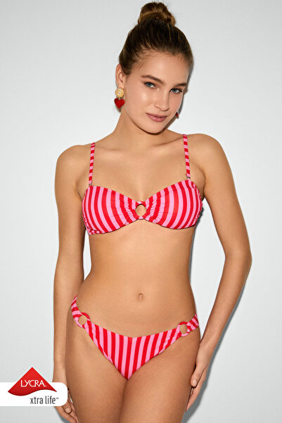 Kom Linjeli Çizgi Desen Straplez Bikini