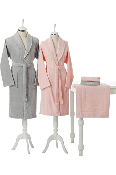Özdilek Camellia Bathrobe Set Family Set 5 Pieces Gray-Pink