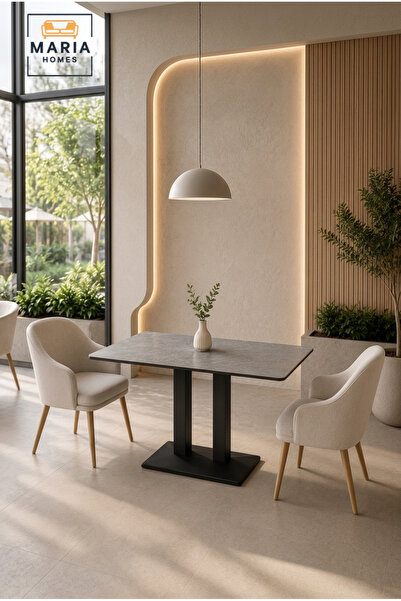 MARIA HOMES Modern Square Dining Table Marble Look Top Restaurant Table Café ...