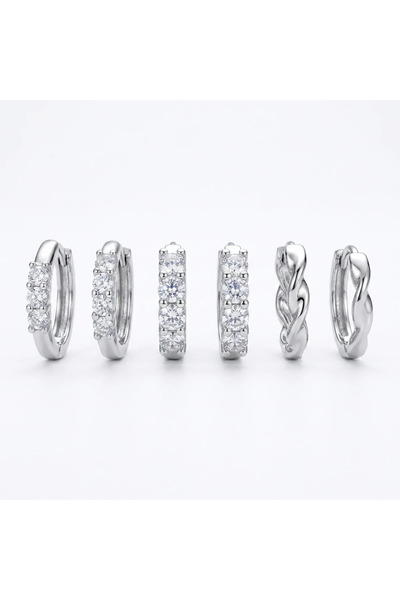 Dorvina Brass Silver Color Zircon Stone 6-Piece Women's Earring Set