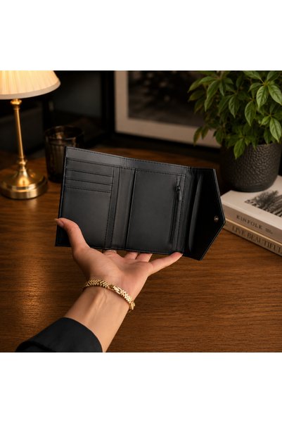 Knyl Bk Gift Women's Khaki Green Leather Cover Wallet with Card Holder and Zippered Coin Compartment Model