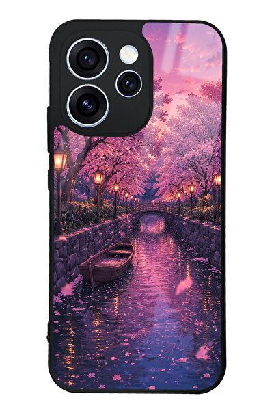 Spoyi Oppo Reno 15 Pro Sakura Twilight Canal Tasarımlı Glossy Telefon Kılıfı