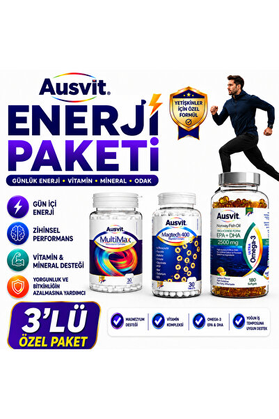 Ausvit ENERJİ PAKETİ 3'lü Özel Set Vitamin Mineral Magnezyum ve Omega-3 Desteği
