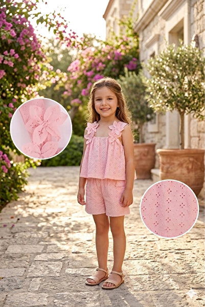 Serkon Kids Girl's Floral Strap Blouse and Shorts Scalloped Two-Piece Set