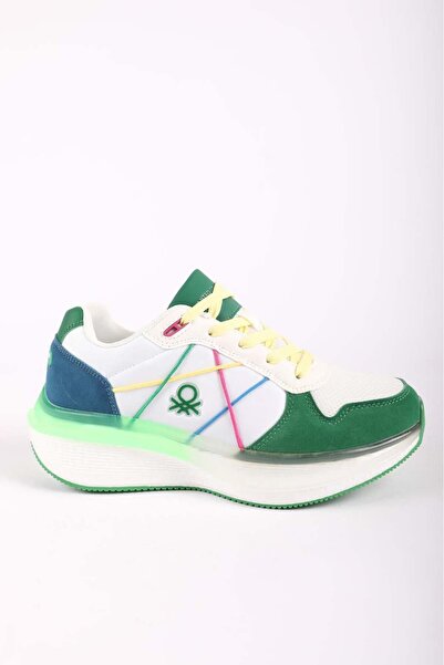 Benetton Kadın İthal Renkli Dolgu Taban Bağcıklı Spor Ayakkabı & Sneaker Beya...