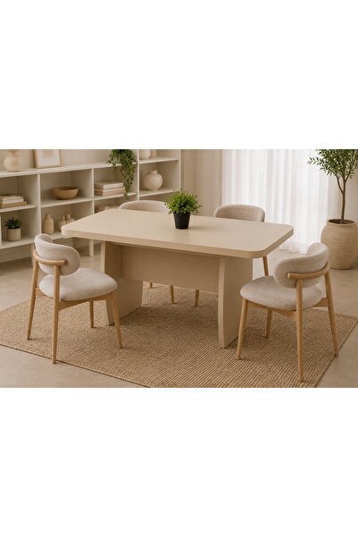 Berrasse Mobilya Elisa Yemek Masası Takımı 165x90 cm Krem 4 Sandalyeli Modern...