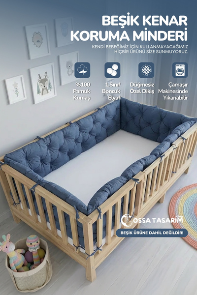 yasetex tasarım Beşik Kenar Koruma Minderi %100 Pamuk - Montessori Yatak Uyum...