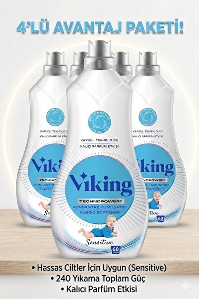 Viking Yumuşatıcı Konsantre Sensitive 1.440ml 60 Yıkama X 4 Adet