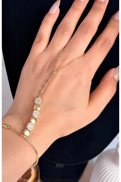 ANKA JEWELLRY Women's Steel Zircon Stone Geometric Detailed Shammeran |   Gol...