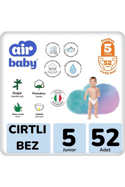 air baby Büyük Paket Junior Bebek Bezi 5 Numara 52 Adet 11-18 kg