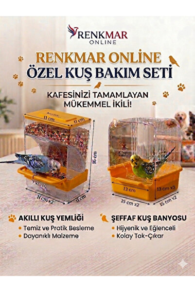 renkmar Yellow Smart Feeder and Yellow Bath Basin for Lovebirds Canaries Finc...