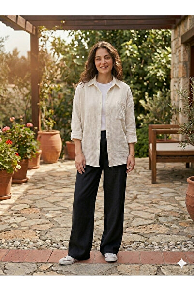 MİRA WOMEN Oversize Basic Müslin Gömlek