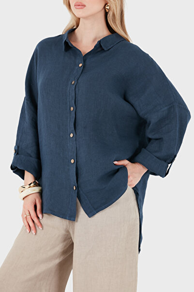 Via Dante % 100 Keten Oversize Yarı Transparan Gömlek GÖMLEK 7697