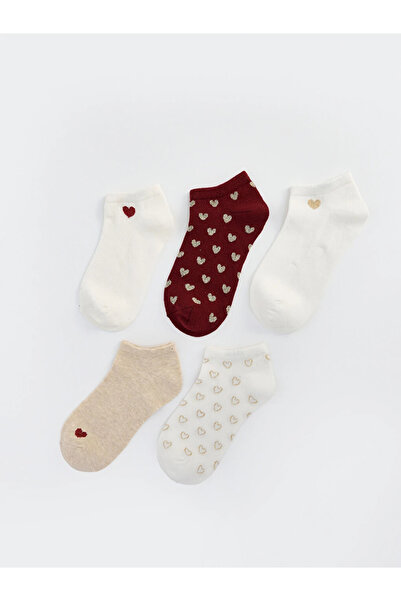 LC Waikiki Ecru Heart Patterned Women's Booties Socks, Pack of 5