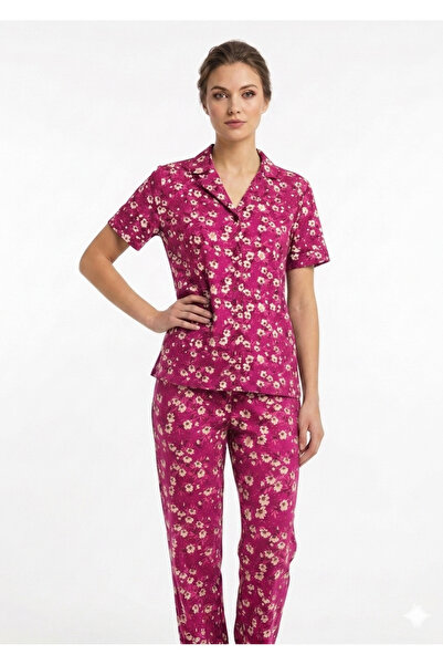 Noom Nightwear Women's Pink Floral Print Pajamas - Comfortable Short Sleeve a...