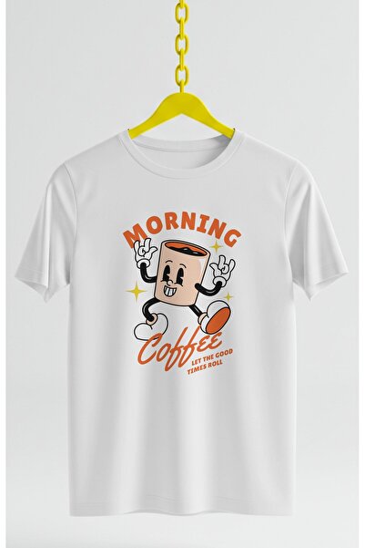 MAGORS Morni̇ng Coffee Printed Oversize Retro Vintage Crew Neck Cotton T-Shir...