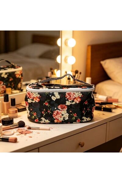 idei Geantă Cosmetică Dreptunghiulară PU cu Imprimeu Trandafiri Color pe Fund...