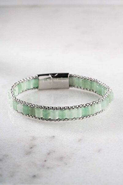 Nereze Cylinder Jade Natural Stone Wicker Weave Model Men's Steel Bracelet
