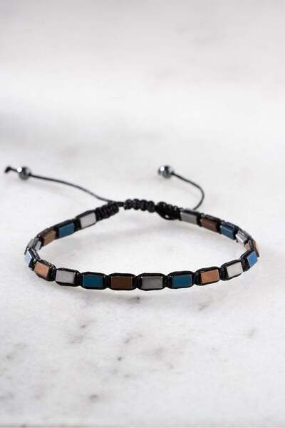 Nereze Colorful Matte Hematite Natural Stone Macrame Men's Bracelet