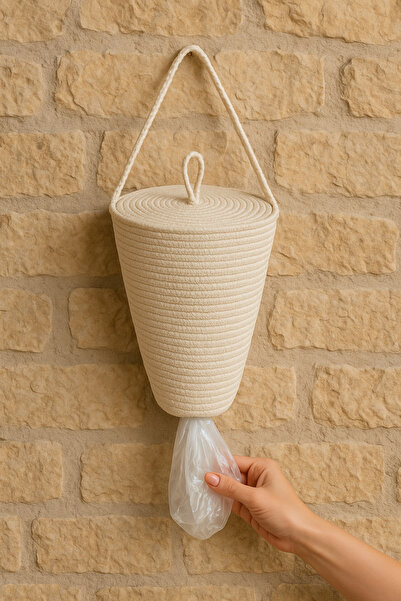 ENA Držač za kese, krem boja, organizator kesa sa poklopcem, 30x19 cm