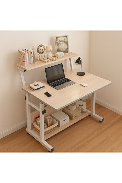 HI-FINE Adjustable Height Laptop Desk with Storage Shelves, Modern Multi Laye...
