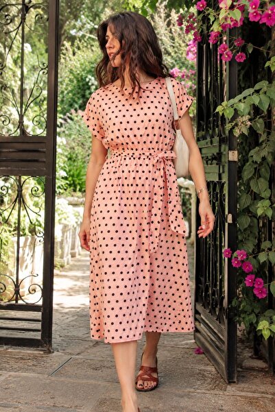 armonika Women's Powder Polka Dot Tie Dress with Elastic Waist Arm-26Y001121