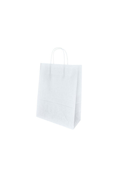 Papette Set 200 bucăți Pungi hârtie Kraft Alb, mânere hârtie rasucită, 26 x 3...