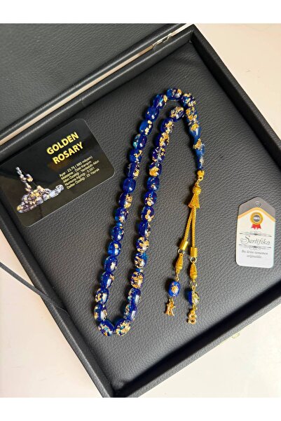 Kehribarstore Altın Parçacıklı Tesbih, Premium Kutu Ve Özel Harf Eklemeli, Erkek, Hediye, Kutuyaisim