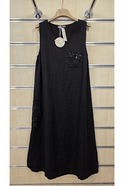 Park Moda Rochie din in italiană, cu mâneci zero, lungime midi