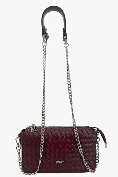 SOSELA 67-7202 Women's Patterned Burgundy Crossbody Bag
