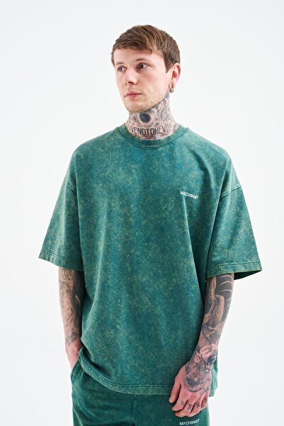 Machinist Tricou oversize pentru bărbați, cu efect degradat, verde ulei