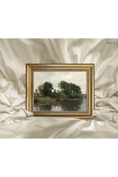 Vetro Design Adrien Jacques Sauzay - Tablou înrămat cu râul în fundalul satului