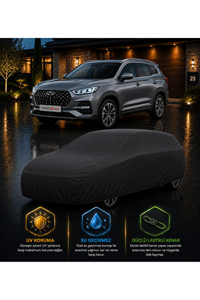 COCEM Chery Tiggo 8 Pro Uyumlu UV Korumalı Siyah Araç Örtüsü Su Geçirmez Tam ...