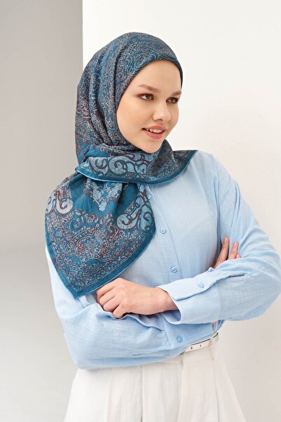 Silk Home وشاح مونار بتصميم عرقي أزرق 90x90