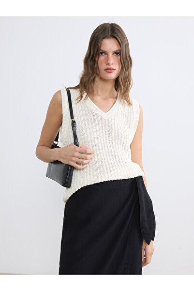 LC Waikiki V Neck Ribbed Women's Knitwear Sweater Vest