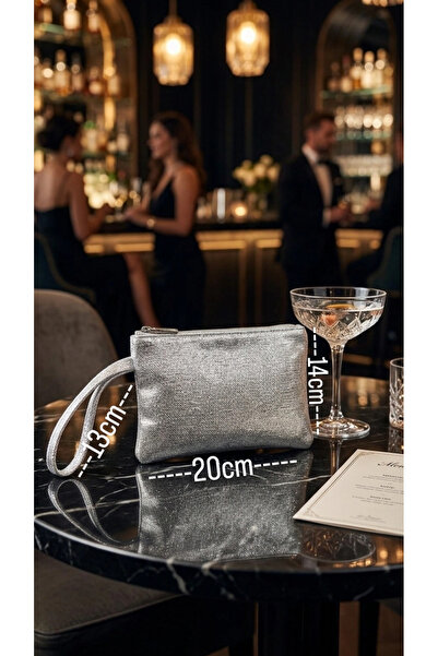 Zümrüdüanka Handmade Glittery Silver-Colored Bag with a Gold-Plated Finish on...