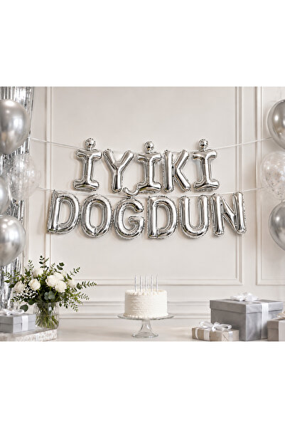 DODOMAR Happy Birthday Silver Foil Balloon Lettering Set 15 Pieces with Strin...
