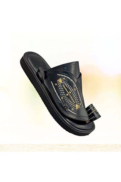 OEMS Oriental Sole, Black Hand-Embroidered, Custom-Made Upon Request.