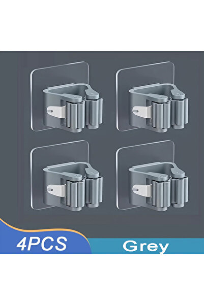 Choice14 4pcs-grey Mop Holder Self-adhesive Broom Stand Wall Mounted Mop Supp...