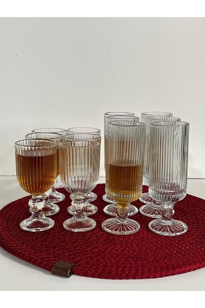 zaTen Pazar Tuya 12 Piece Coffee Cup Set 6 Large 6 Small Glass Cups Set Transparent Presentation Set