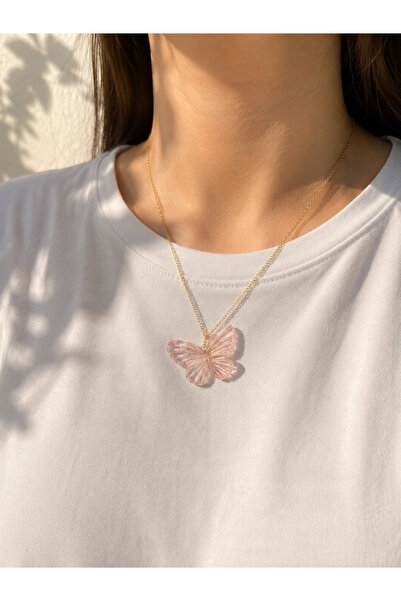 Butik Pembe kelebek kolye